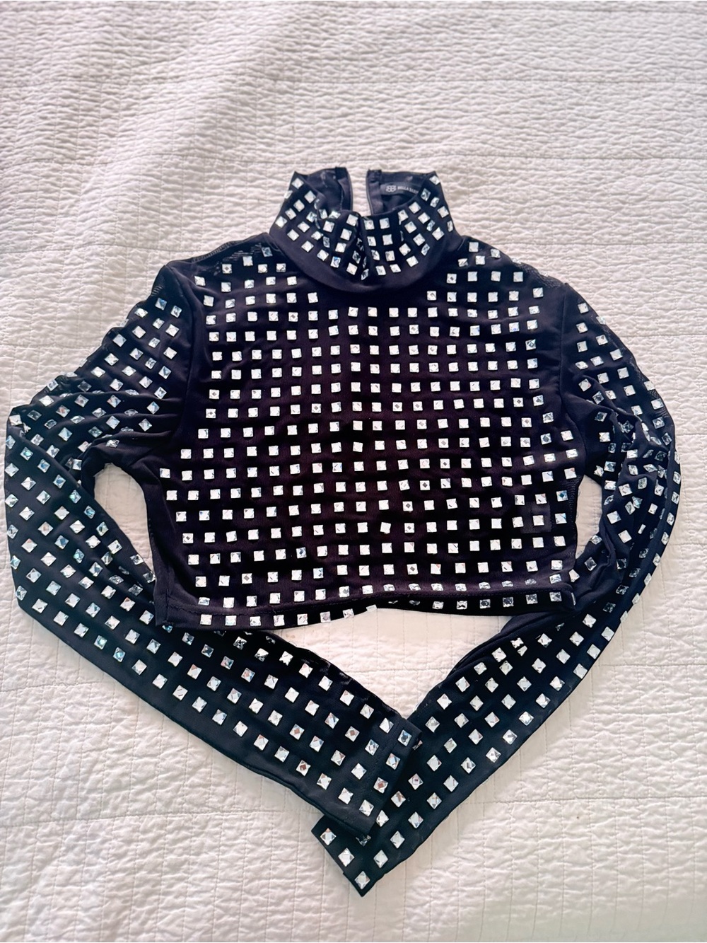 Studded Black Long-Sleeve Turtleneck Crop Top